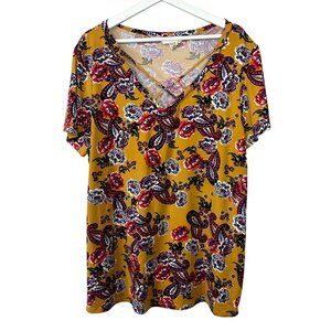 No Comment Top Womens Plus Size 3X T Shirt Blouse Casual Gold Floral Paisley Tee